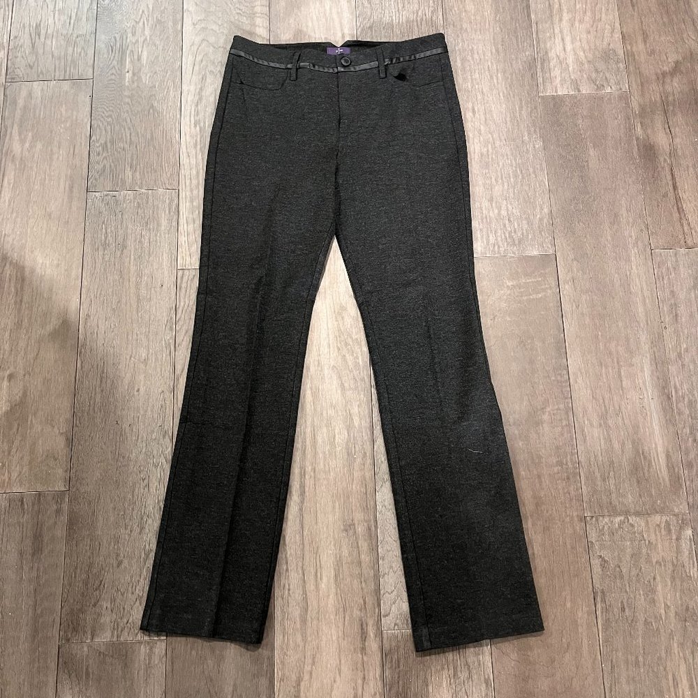 EUC NYDJ Charcoal Grey Heather Faux Leather Accent Ponte Straight Trouser Pants